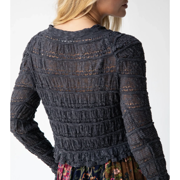 Natural Life Juliet Ruffle Cardigan Sweater Womens Medium Gray Knit Boho - Picture 2 of 11